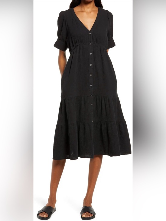 Madewell Dresses & Skirts - Madewell Black Lightspun Tiered Button Front Midi Dress Women’s Size 0